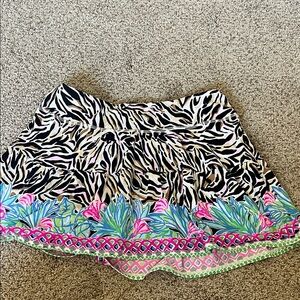 Lilly Pulitzer Black & White Zebra Skort with Pink and Blue Floral Border